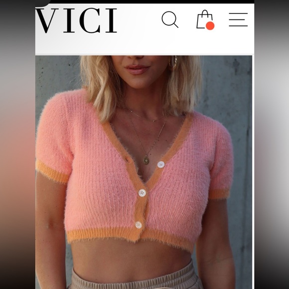 VICI fuzzy eyelash style sweater NEW cropped, short sleeve, coral RE $60 S - Picture 13 of 16